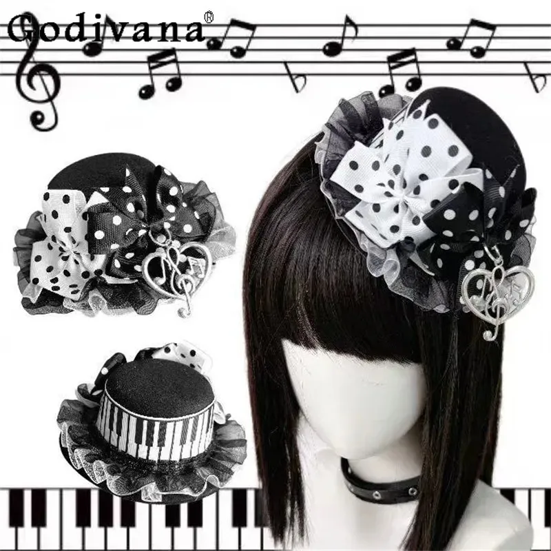 

Y2K Subculture Lolita Original Hair Accessories Sweet Cool Girl Black White Polka Dot Bnt Top Hat Cute Japanese Lo Headdress