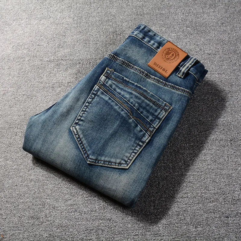 Fashion Designer Men Jeans High Quality Retro Washed Blue Stretch Slim Fit Ripped Jeans Men Italian Style Vintage Denim Pants