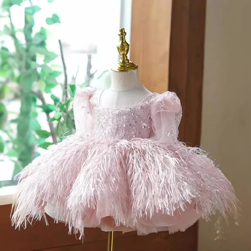 Girl's Dress 2024 Baby Pearl Butterfly Princess Dress Children's Fashion Fluffy Dress Wedding Birthday Performance Gauze Dress