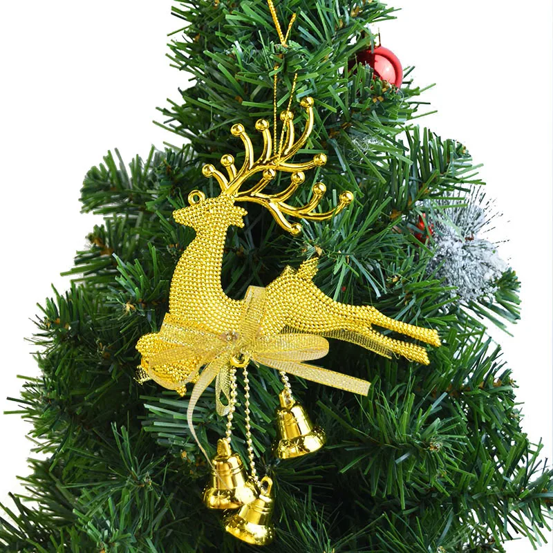 

Silver Golden Elk Deer Bells Oranments Christmas Tree Hanging Pendants New Year Kids Gift Noel Navidad Natal Party Decoration