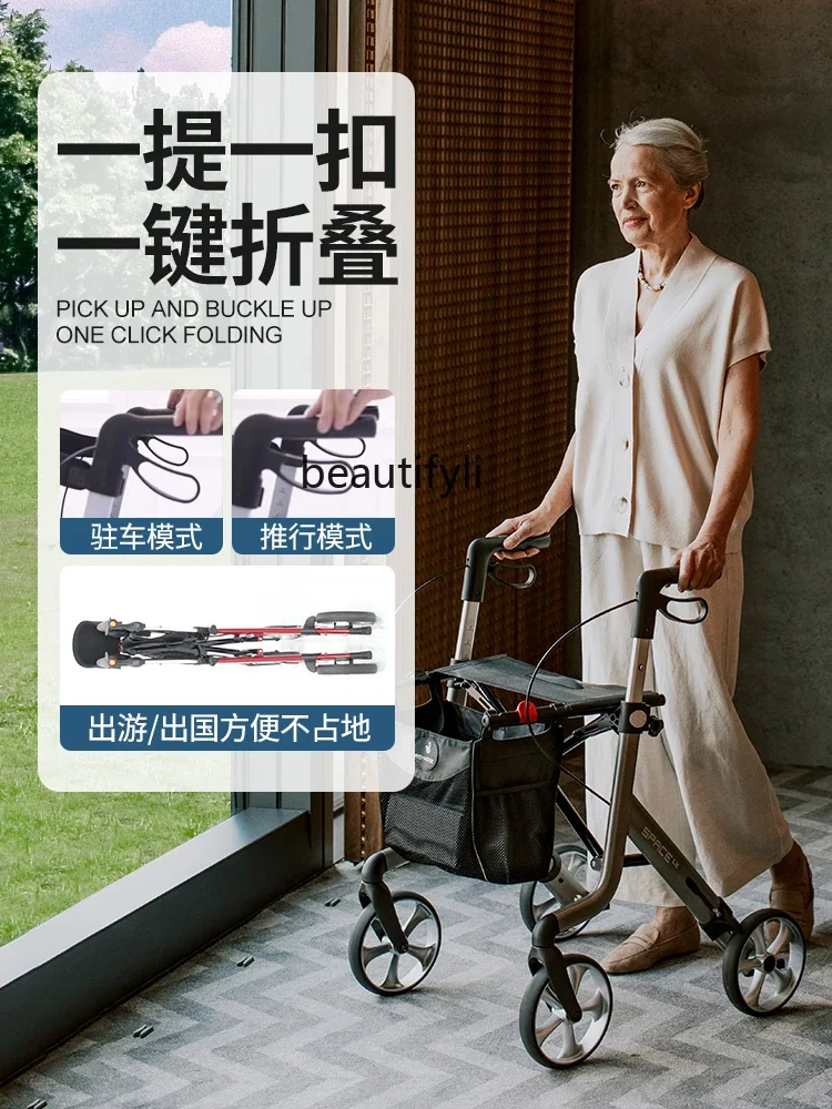 Elderly Walking Aid Can Be Pushed and Can Be Recovered after Sitting Walker Installation-Free Travel Shopping Hand Push