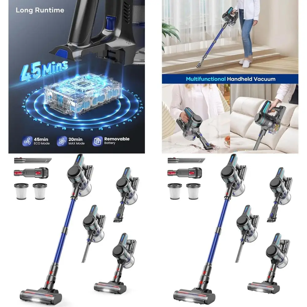 

8-in-1 Cordless Stick Vacuum, 45 Min Run Time, Lightweight, Anti-Tangle, 1.5L Dustbin for Hard Floors & Pet Hair