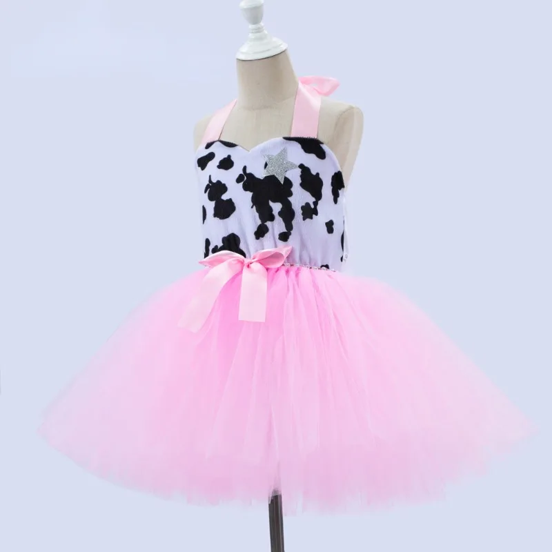 New high-quality Costumes for Girls Birthday Halloween Cowgirl Fancy Dress with Hat Kids Pink Cow Tutu Outfit Animal Clothes Set