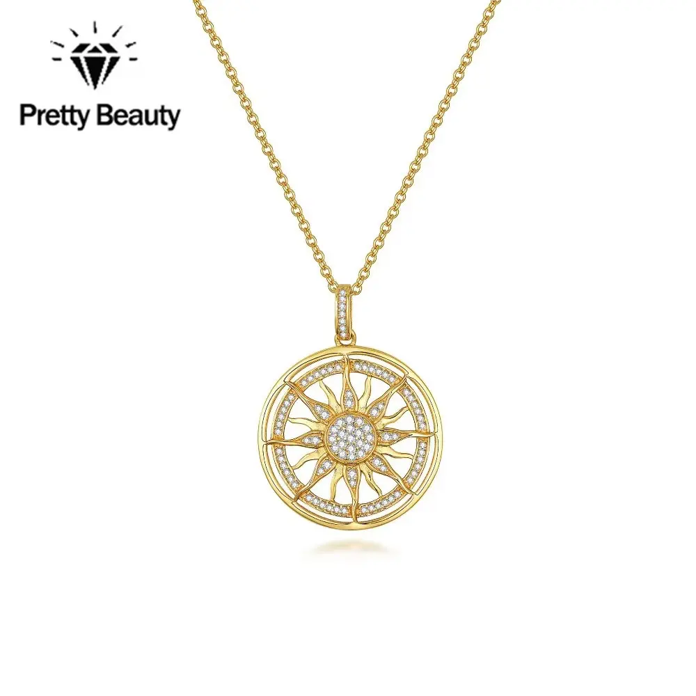 

Изысканное колье Pretty Beauty из стерлингового серебра 925 пробы с муассанитом в виде солнца, позолоченная цепочка с бриллиантами на ключицу, изысканные ювелирные украшения, подарок для женщин