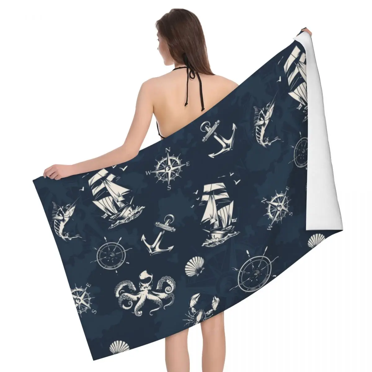 

Vintage Nautical Symbol Bath Beach Towel Microfiber Sailor Anchor Compass Pool Towels