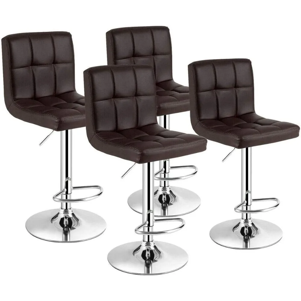 

Swivel Bar Stools Set Of 4, Modern Square Pu Leather Adjustable Height Swivel Bar Chair With Backrest