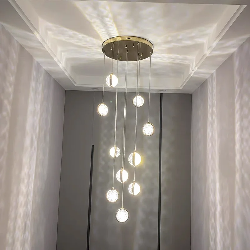 

Gold Crystal Modern Luxury LED Hanging Chandelier Pendant Lighting for Staircase Hotel Lobby Living Room Home Decoration