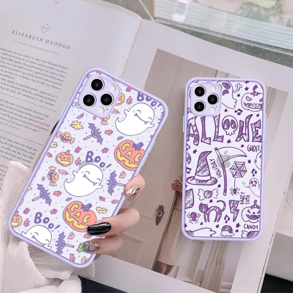 

Halloween Ghost Pumpkin Pattern Phone Case for iPhone 16 15 14 13 12 11 Pro Max Mini X XS XR SE 7 8 Plus Shockproof Hard Cover