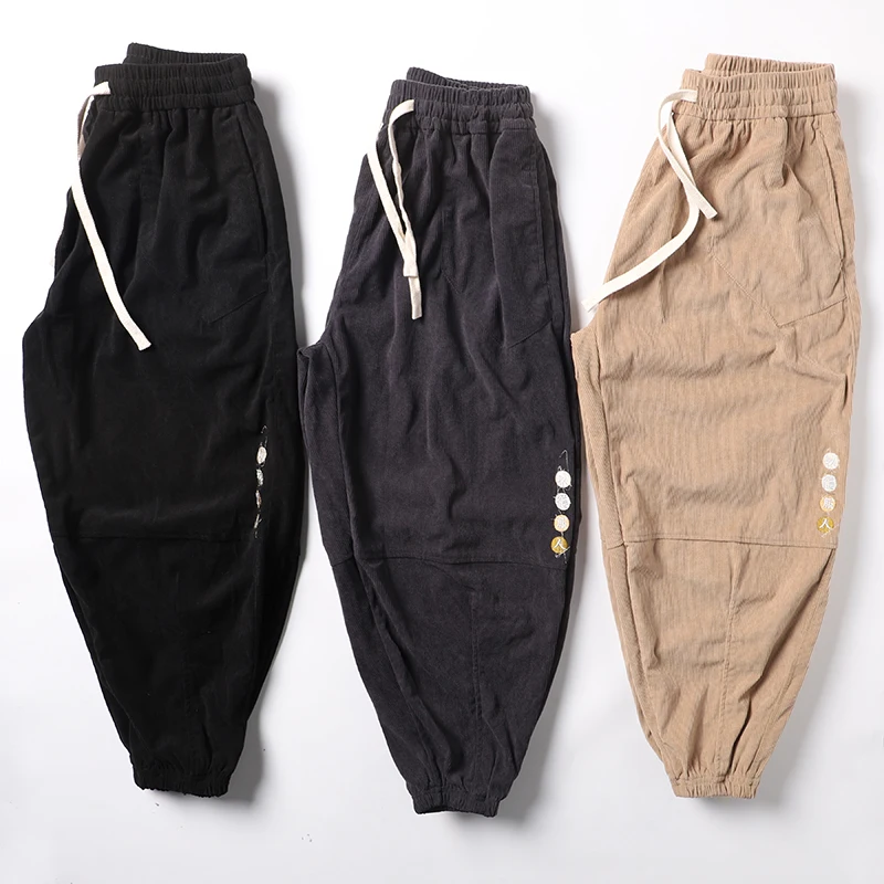 

Классические брюки-фонарики свободного кроя из вельвета с эластичными манжетами, повседневные, в японском ретро-стиле, свободного кроя, молодежные