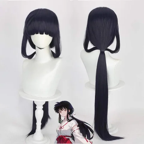 InuYasha Kikyo Cosplay pelo púrpura oscuro súper largo recto peluca cómica