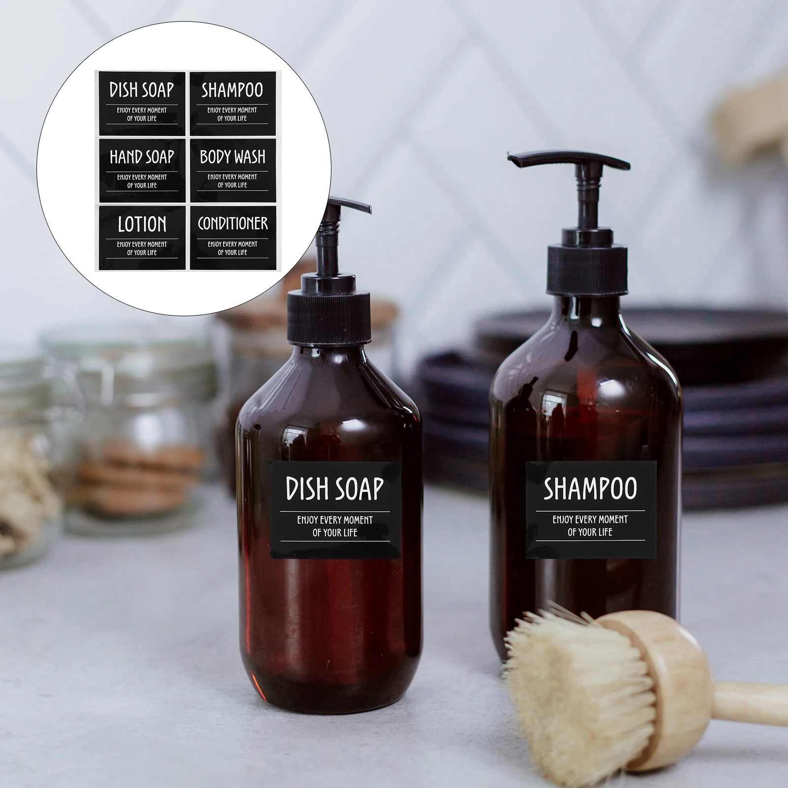 

1 Sheet Waterproof Sub Bottle Dispenser Pvc Self-Adhesive Label Set For Bathroom Lotion Shampoo Organizer Labels Bathroom