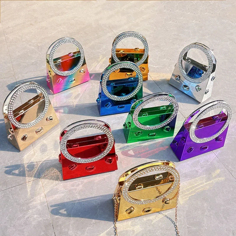 

Акриловые вечерние сумки ярких цветов для женщин, сумка с круглым ручкой и бриллиантами, роскошный вечерний свадебный кошелек, клатч, сумка через плечо