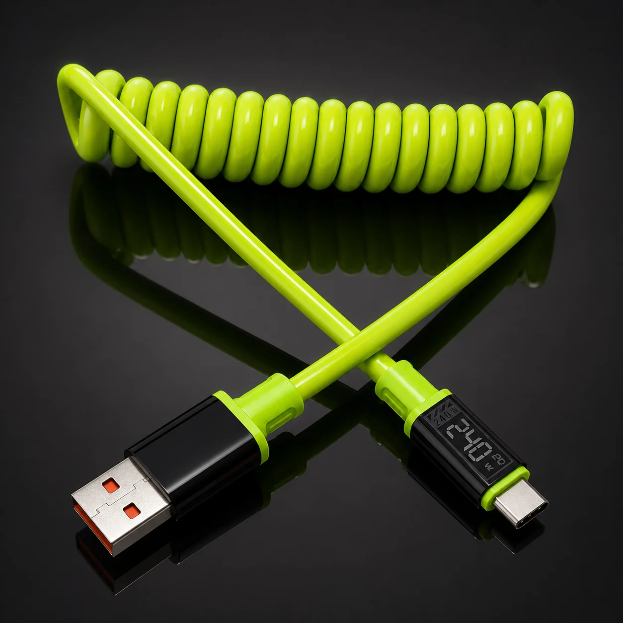 240W Typ-C-auf-Typ-C-Schnellladekabel, universelles, spiralförmiges, teleskopisches USB-Kabel, 6A USB-C-Kabel für Xiaomi, iPhone, Samsung – Detail 12