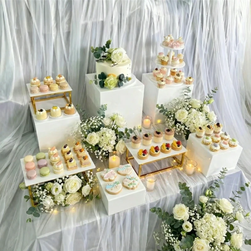 Big Size Acrylic Cube Display Candy Box Riser Buffet Food Dessert Cake Cookie Stand,Multi-use Riser for Food Cosmetics Catering