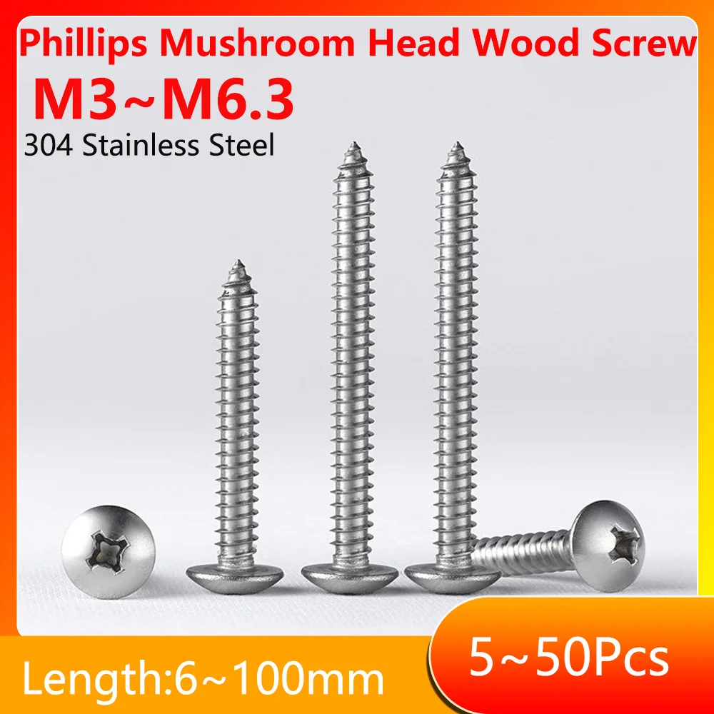M3 M3.5 M4 M4.2 M5 M5.5 M6 M6.3 304 Stainless Steel Phillips Mushroom Umbrella Head Wood Screw Cross Recessed Self Tapping Screw