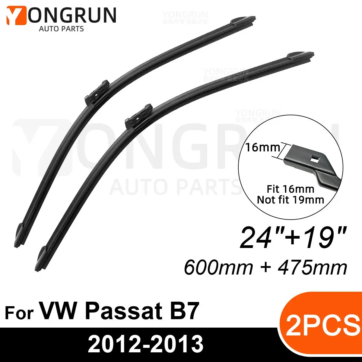 

Front Wipers For VW Passat B7 2012-2013 Wiper Blade Rubber 24"+19" Car Windshield Windscreen Accessories 2012 2013