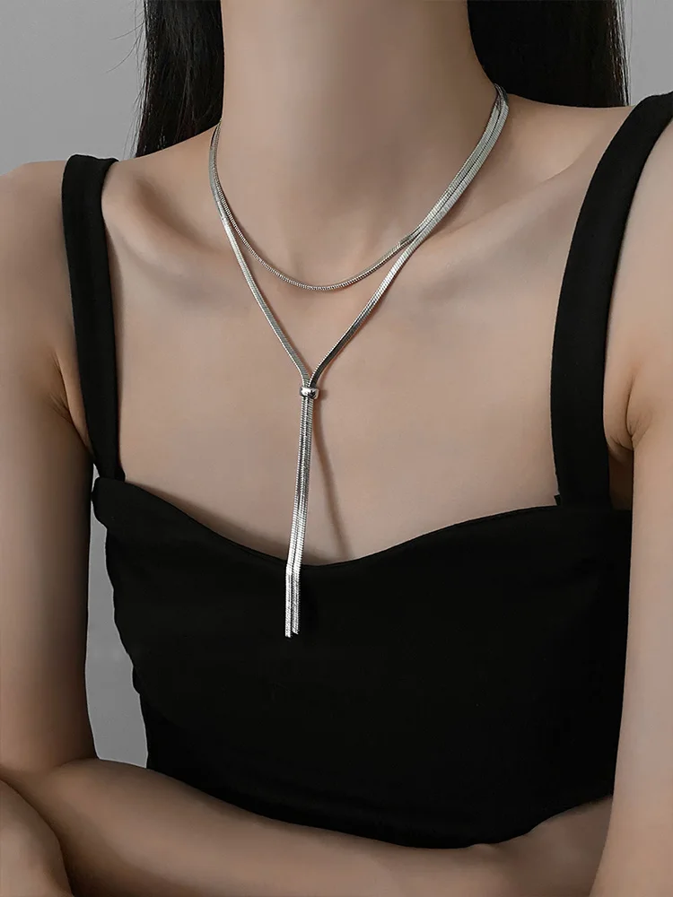 2024 Simple Stainless steel Metal Chain Long Tassel Necklace Fashion Accessory For Womens and Mens Non Fading Jewelry Neck Chain