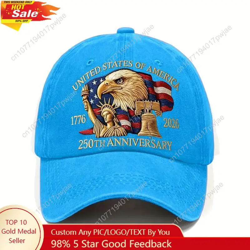 

UniGender 250th Anniversary Patriot Baseball Cap 100% Cotton Bald Eagle 1776-2026 Inscription Structured Hat for History Buffs A