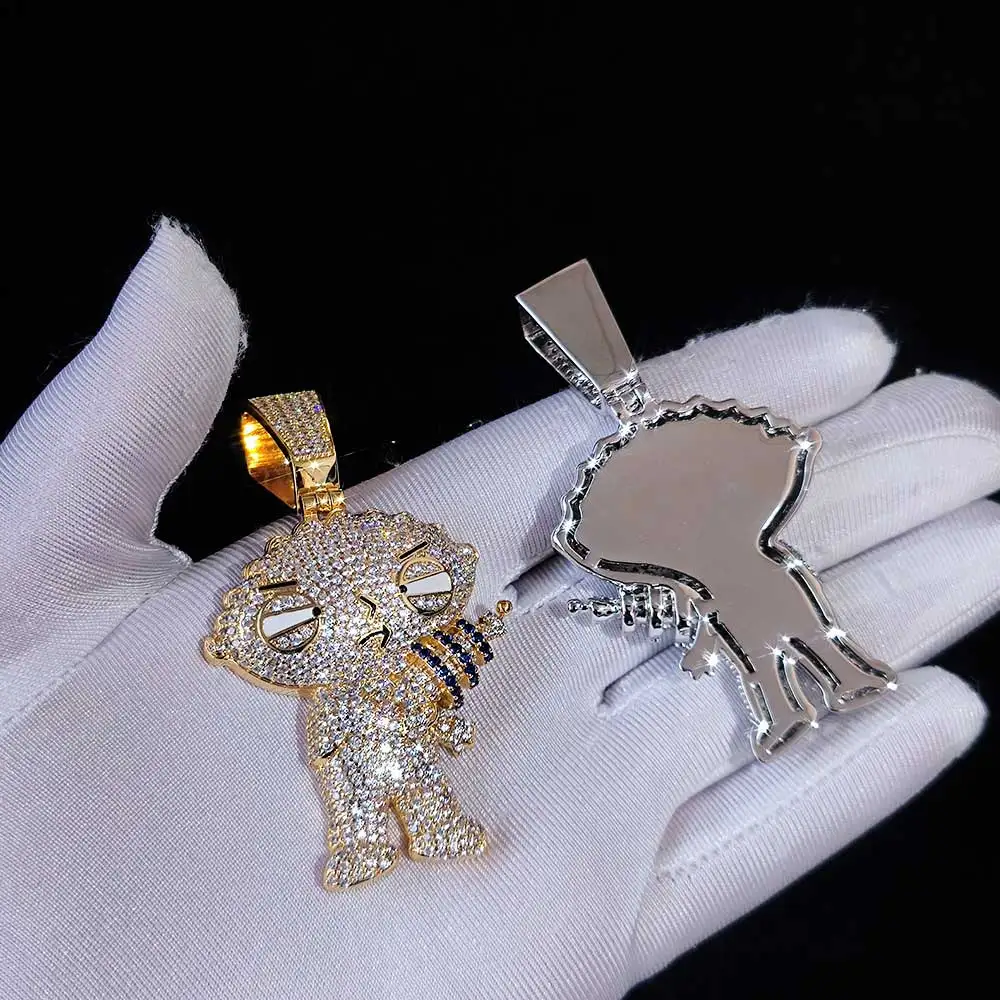 New Hip Hop Full Micro Paved 5A Cubic Zirconia Cool Supermen Pendant Necklace Men Boy CZ Rock Punk Piece Jewelry