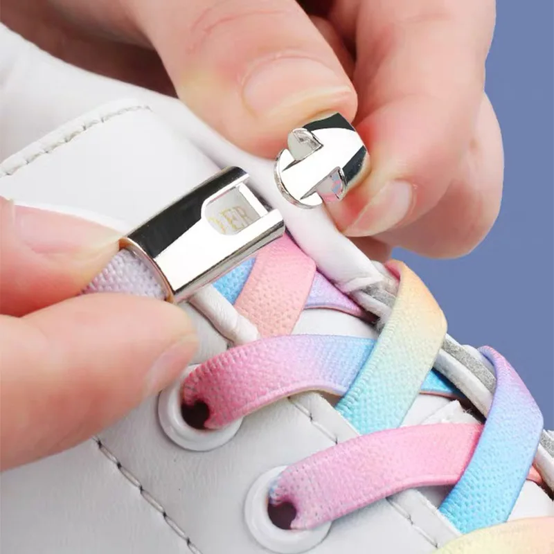 Lazy Quick Metal Press Lock Shoelaces Without Ties Elastic Laces Sneaker No Tie Shoe Laces Kids Adult Shoelace for Shoes