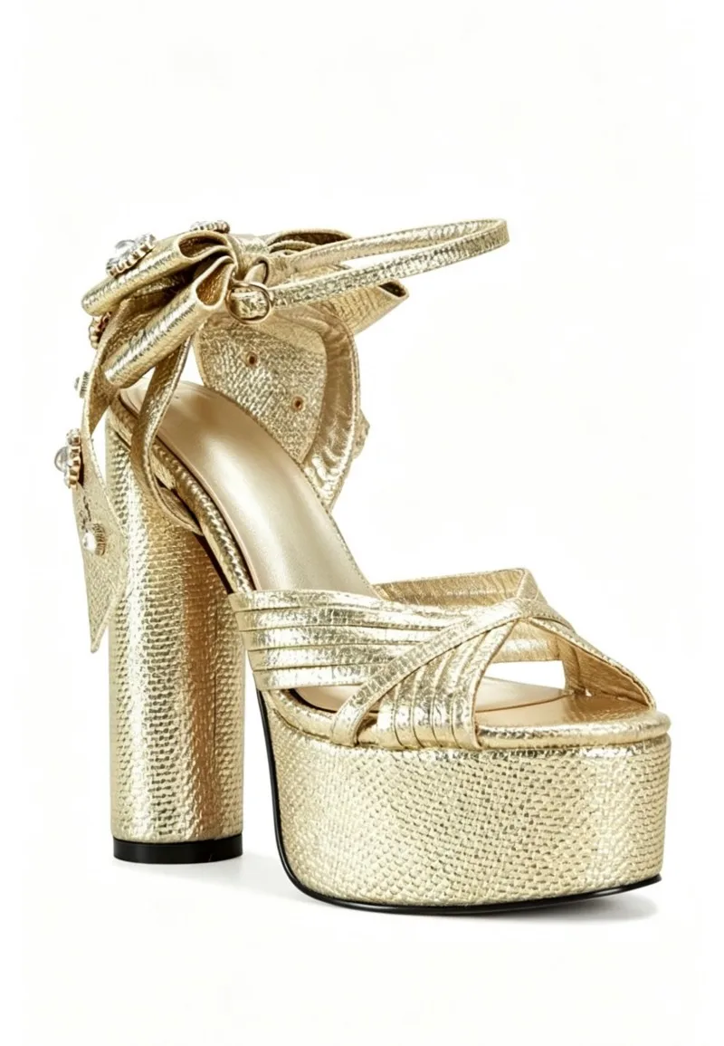 Square Headed Banquet Sandals 2026 New Rhinestone Thick 13 cm Heel High Heels 35-43 Leather Waterproof Platform Show Women Shoes