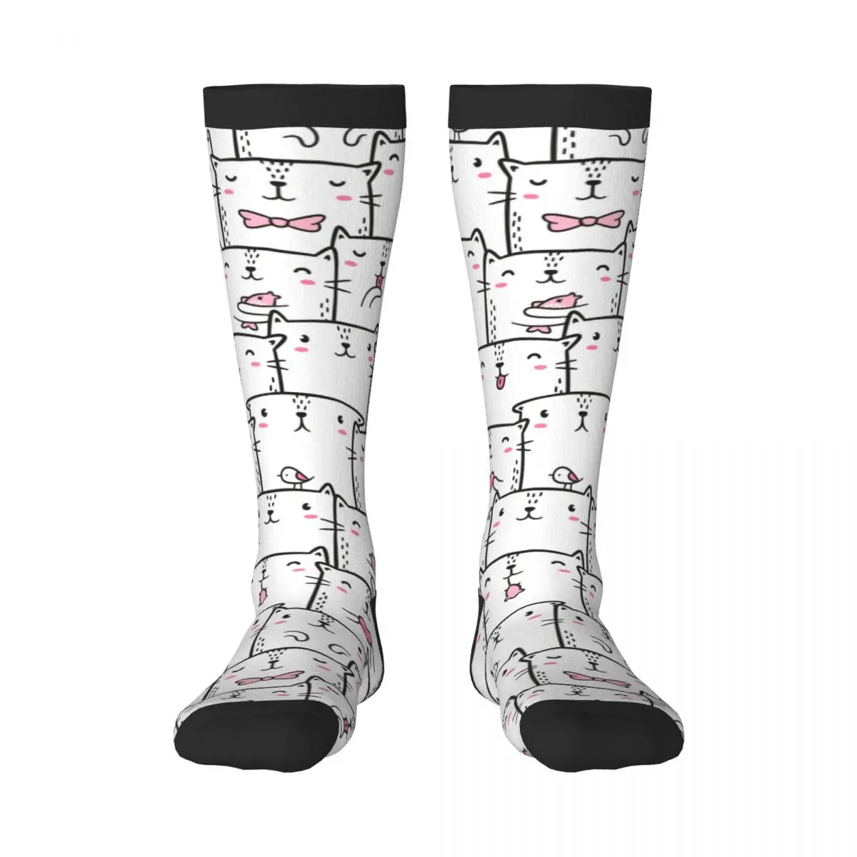 Unisex Socks Autumn Winter Cute Cats Doodles Pattern Long Socks Business Casual Harajuku Streetwear Sports Socks Sox