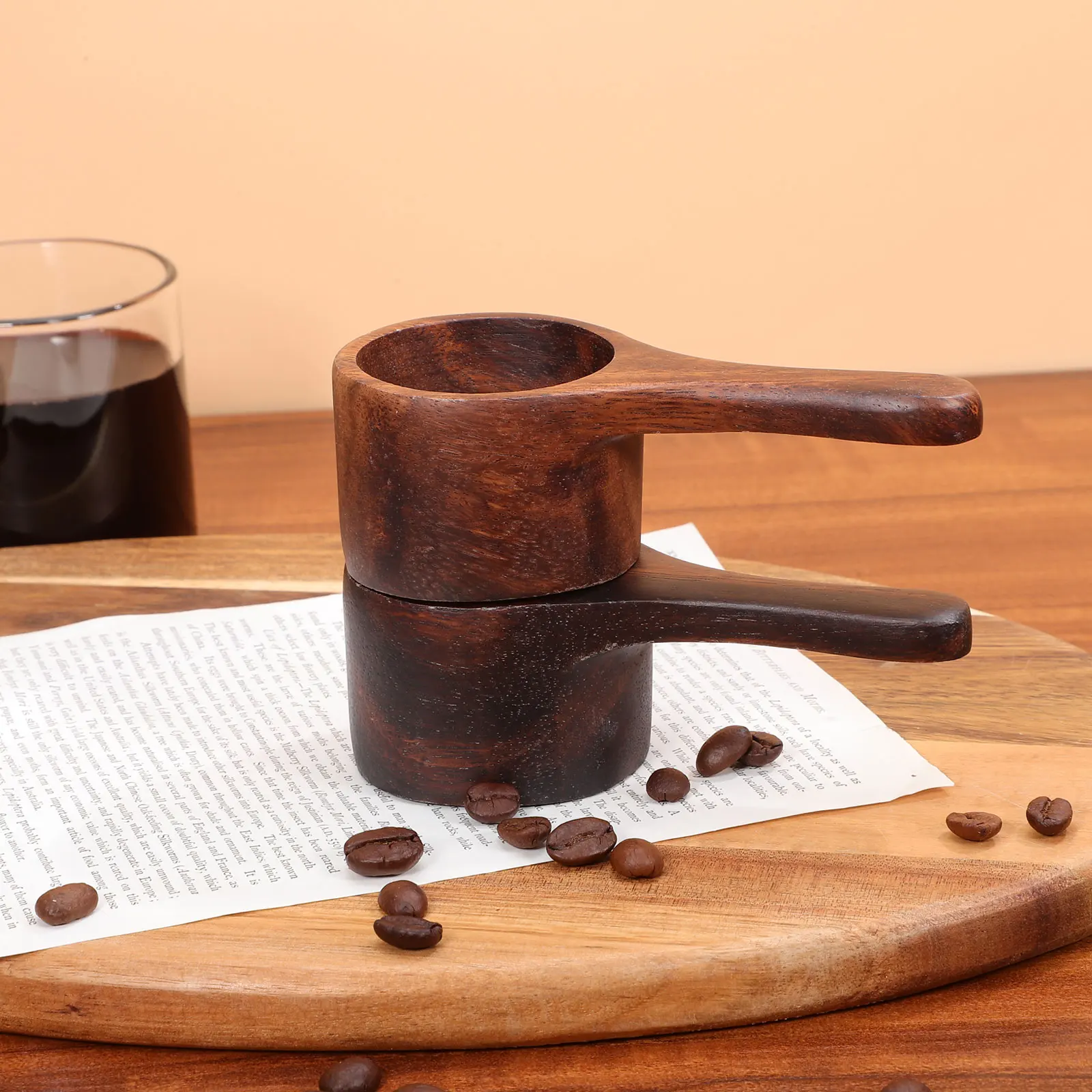 

2Pcs Wooden Measuring Spoons Burrs- Powder Scoop Coffee Bean Spoon Kitchen Measuring Ladle Coffee Scoop