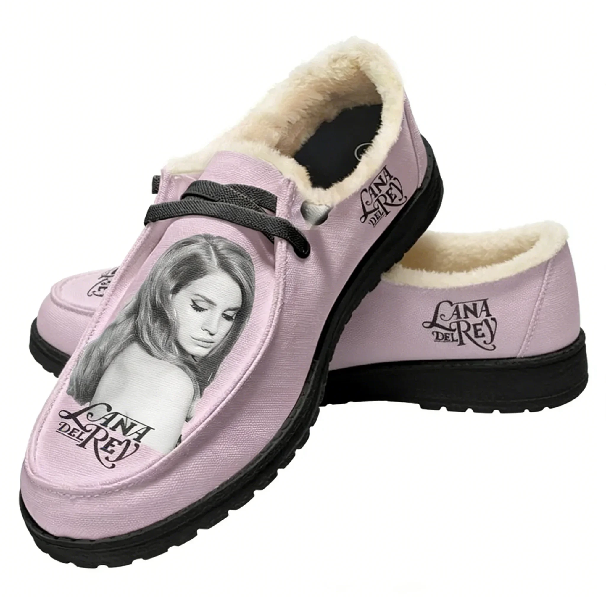 Lana Del Rey Singer Plush Loafers Men Woman Casual Flat Shoes Elastic Keep Warm Lightweight Footwear Couple Custom Shoe Black