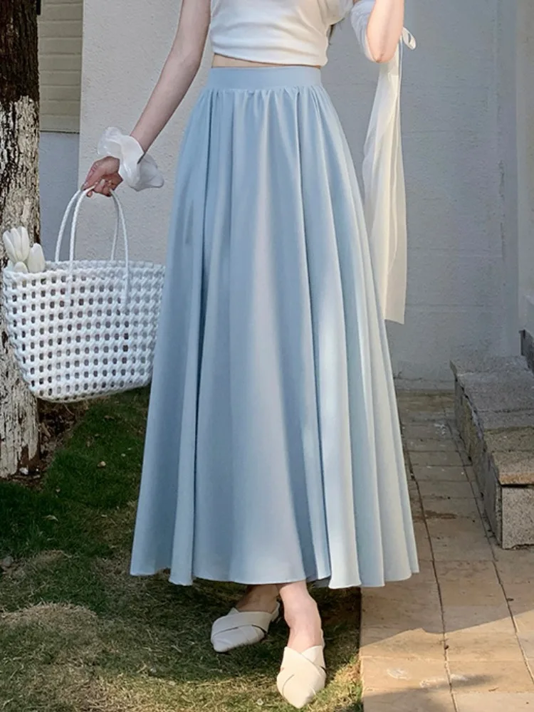 

Летняя пляжная юбка Aosphere в синих тонах, женская, маленького размера, с высокой талией, скрывающая бедра, приталенная, А-силуэт, расклешенная, плиссированная, модная