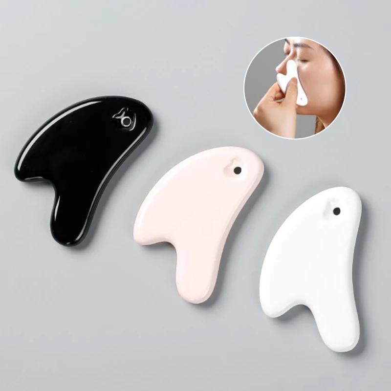 ポータブルで耐久性のある白いセラミックスクレーピングボード、ボディアキューポイントマッサージャー、フェイシャルシェイパー、グアシャ、鎮痛、1個