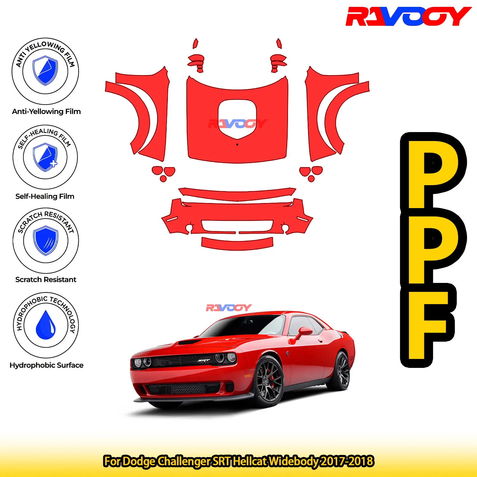 

For Dodge Challenger SRT Hellcat Widebody 2017-2018 Glossy Matte Black Precut front PPF Kit Paint Protection Film