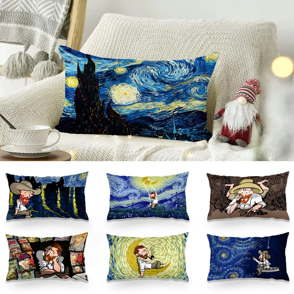 Painter Van Gogh Pillow Covers Cartoon Sofa Decorative Home Double-sided Printing Short Plush Cute Cushion Cover