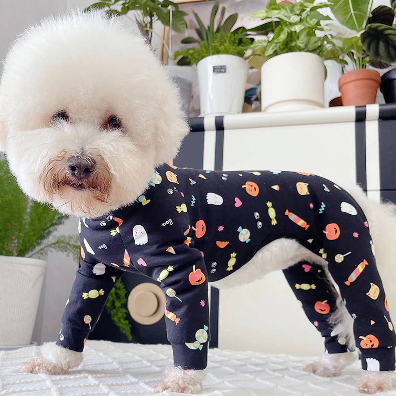 Pet Dog Jumpsuit Thin Pure Cotton Puppy Clothes Printed Overalls Stretchy Pajamas For Small Dogs Chihuahua Poodle Sweatshirt