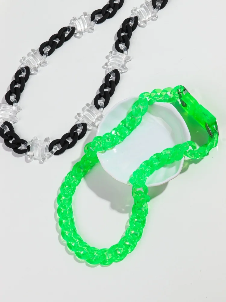 Neue Punk Acryl Dorn Kette Choker Halskette für Frauen Männer HipHop Spike Link Kette Schloss Anhänger Kragen Mode Schmuck Geschenke – Detail 5