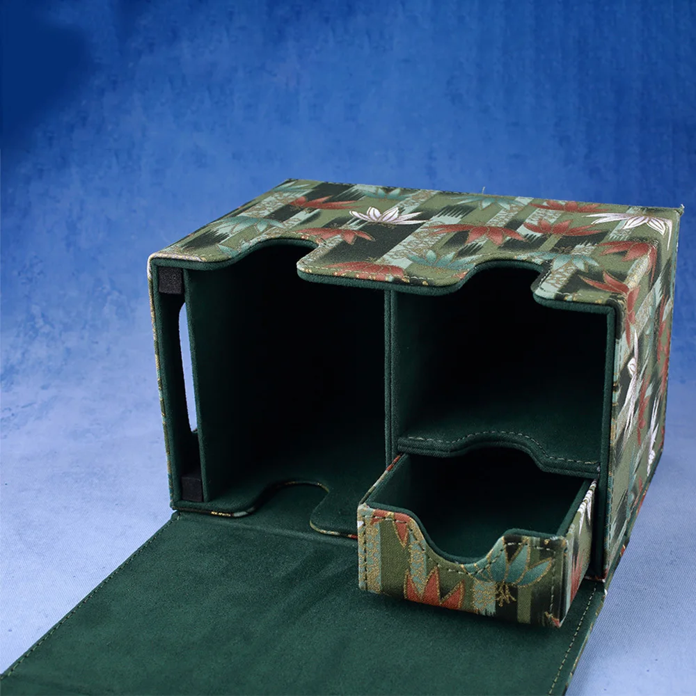 Gacha-caja organizadora de baraja de cartas comerciales, almacenamiento de tarjetas de juego coleccionables, contenedor protector, impresión de lámina dorada azul ondulada