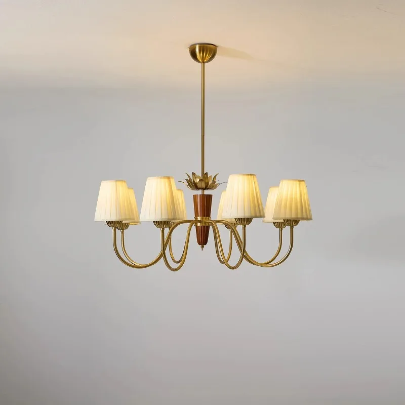 Retro Wooden Ceiling Chandeliers LED Lights Living Room Antique Style Study Room Decor  Bedroom Fabric Lampshade Pendant Lamps