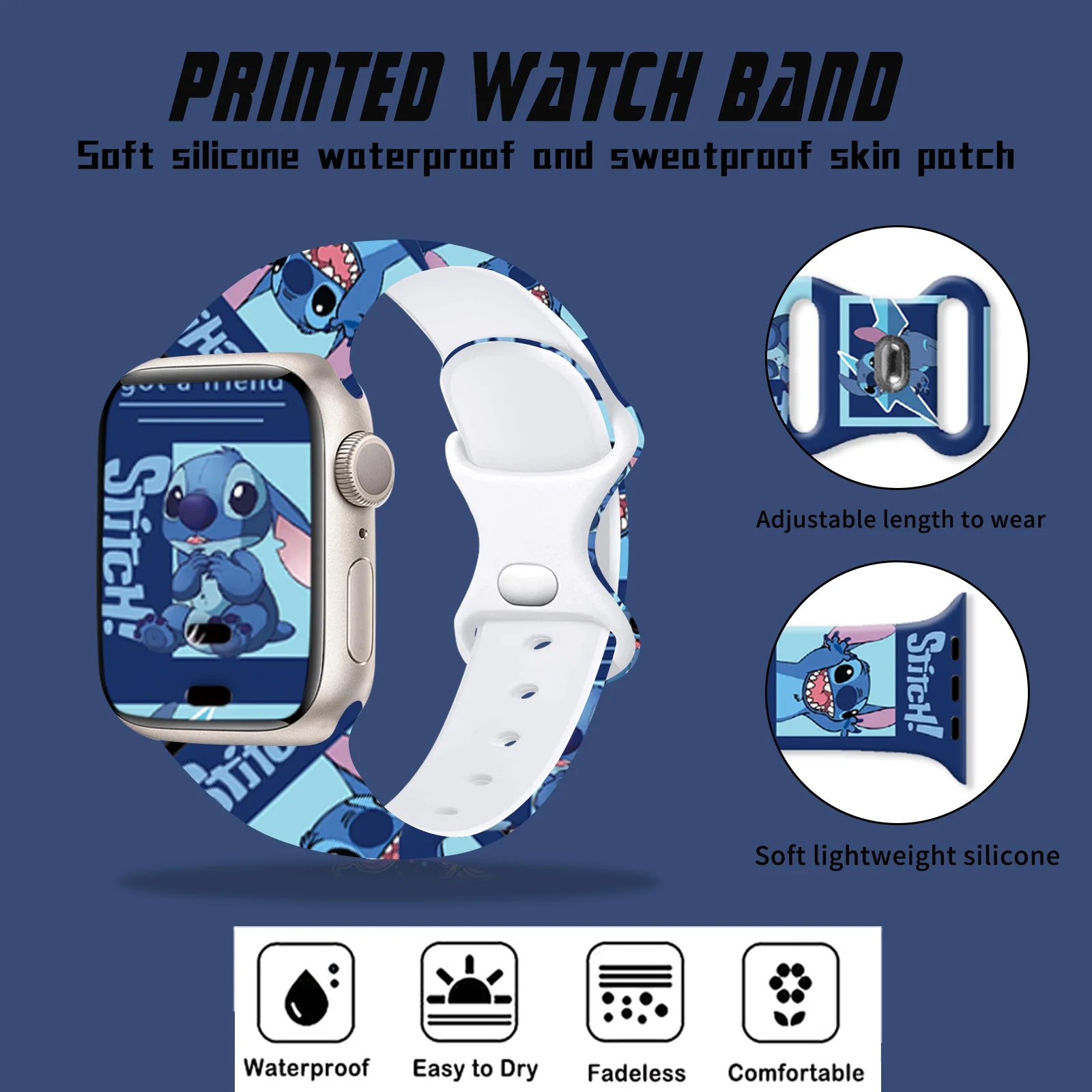 Disney Stitch New Series Bedrucktes Armband für Apple Watch 11 10 9 SE Silikonband Austauschbares Armband für iWatch 46 mm 44 mm 42 mm