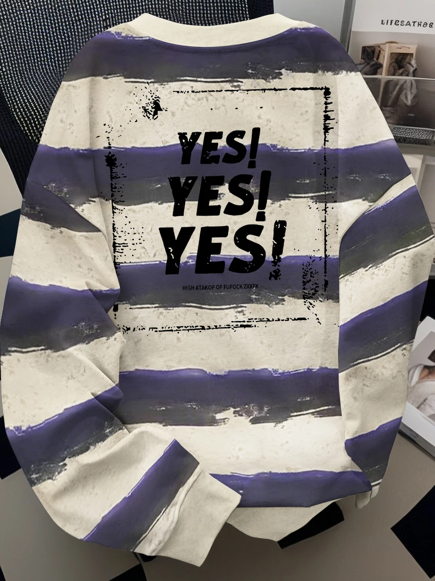 

Модный свободный свитер с круглым вырезом, в стиле тай-дай, в полоску, в стиле американского ретро, длинный рукав, топ