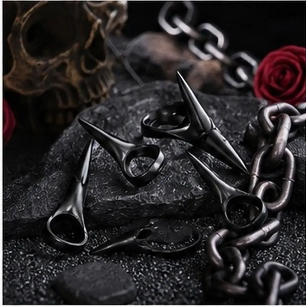 10pcs Punk Claw Rings for Halloween Costume Party – Durable Aluminum Alloy Fake Finger Nails Decoration