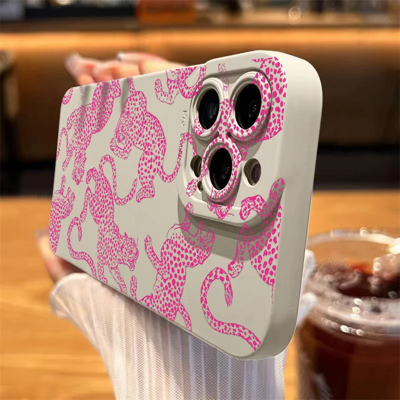 Pink Leopard Print Pattern Phone Case For iPhone 16 15 Pro Max 14 13 12 11 XS XR 7 8 Plus SE 2020 Shockproof Soft Silicone Cover