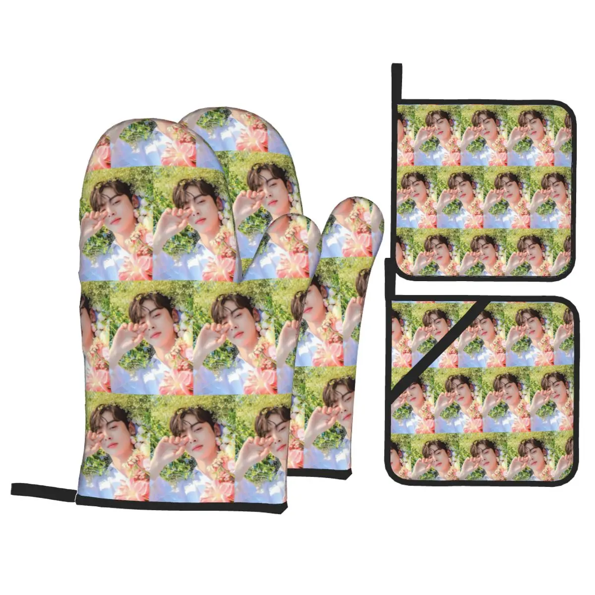 Cha EunWoo Kpop Astro Oven Mitts and Pot Holder Sets of 4 for Baking Kitchen Cooking BBQ Resistant Non-Slip Gloves