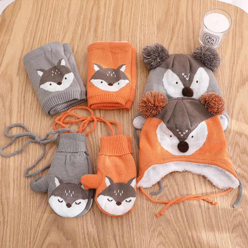 

Little Fox Children's Hat Gloves Scarf Three-piece Winter New Cartoon Children's Hat 6-36 Months