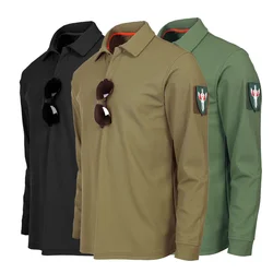 Men's Embroidered Long Sleev Polo Shirts Summer Plus Size Clothes Male Quick Dry Tactical Plain Turn-down Oversized T-shirts