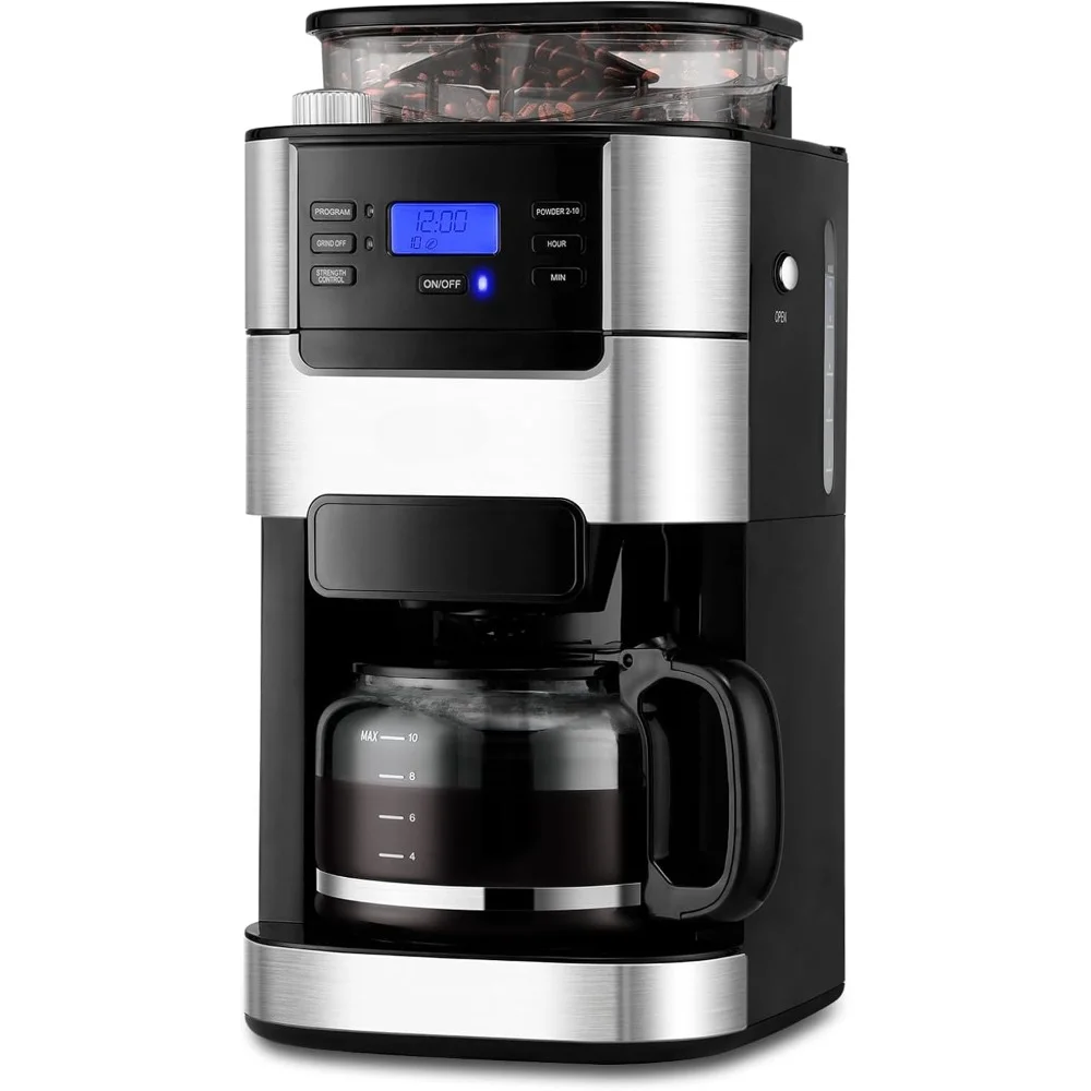 

HAOYUNMA Programmable Brew Coffee Machine with Timer, Reusable Filter, 1.5L Water Tank, Warming Plate Burr Grinder Combo