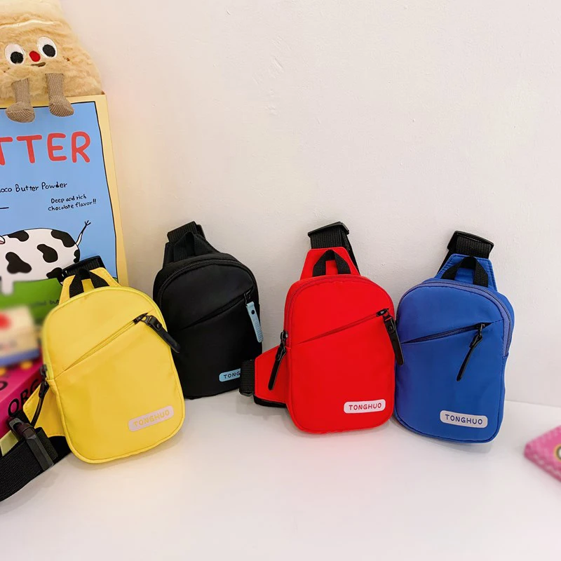 Chest Bags for Boys and Girls Solid Color Nylon Zipper Shoulder Bag Children Simple Designed Casual Outdoor Crossbody Bags Purse