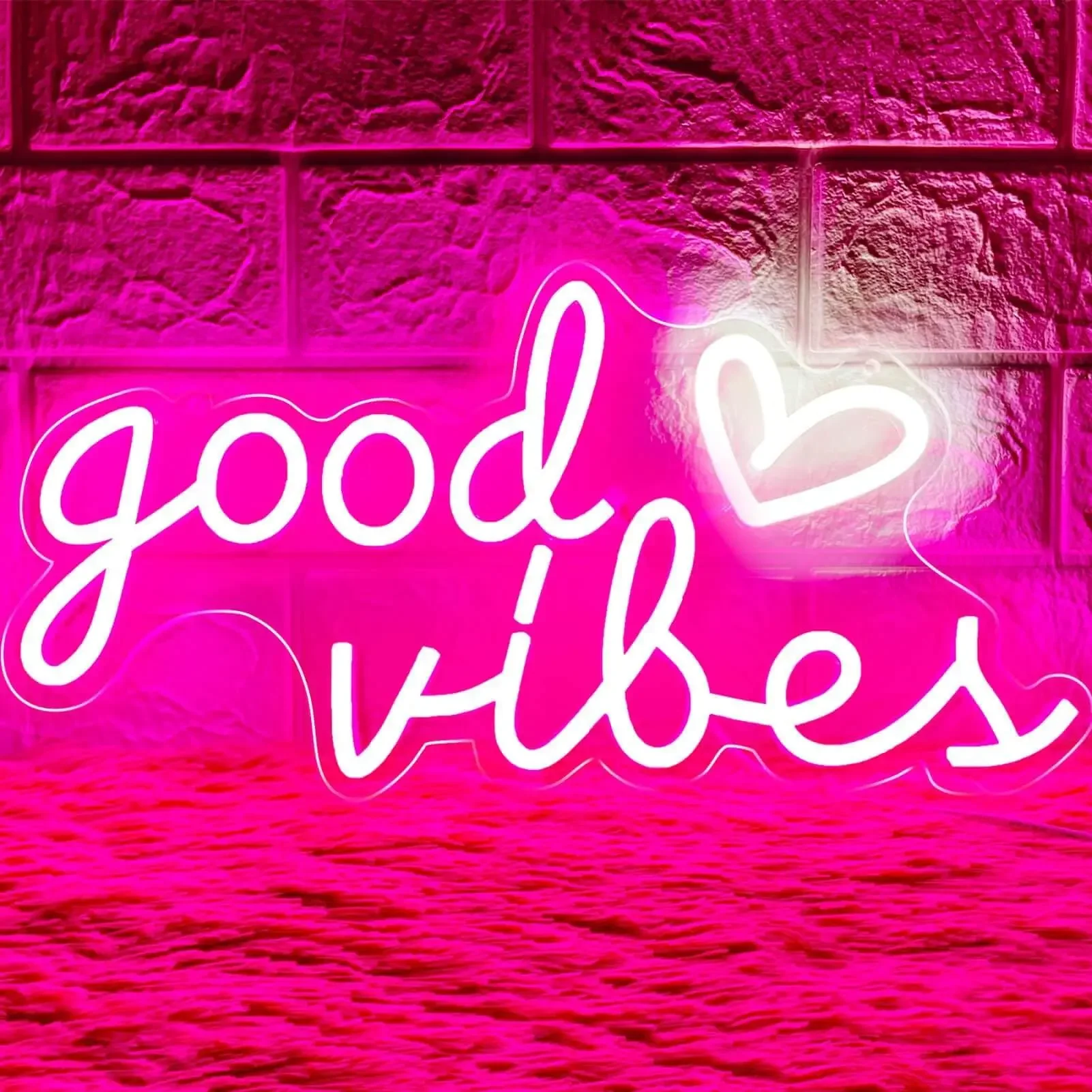 Neon Sign for Wall Decor, Good Vibes Neon Lights Sign, LED Signs for Bedroom Wall, Pink LED Neon Lights Sign for Room Wall Decor