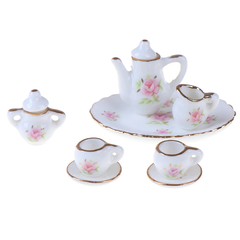 

8Pcs 1/12 Dollhouse Miniature Dining Ware Porcelain Tea Set Dish Cups