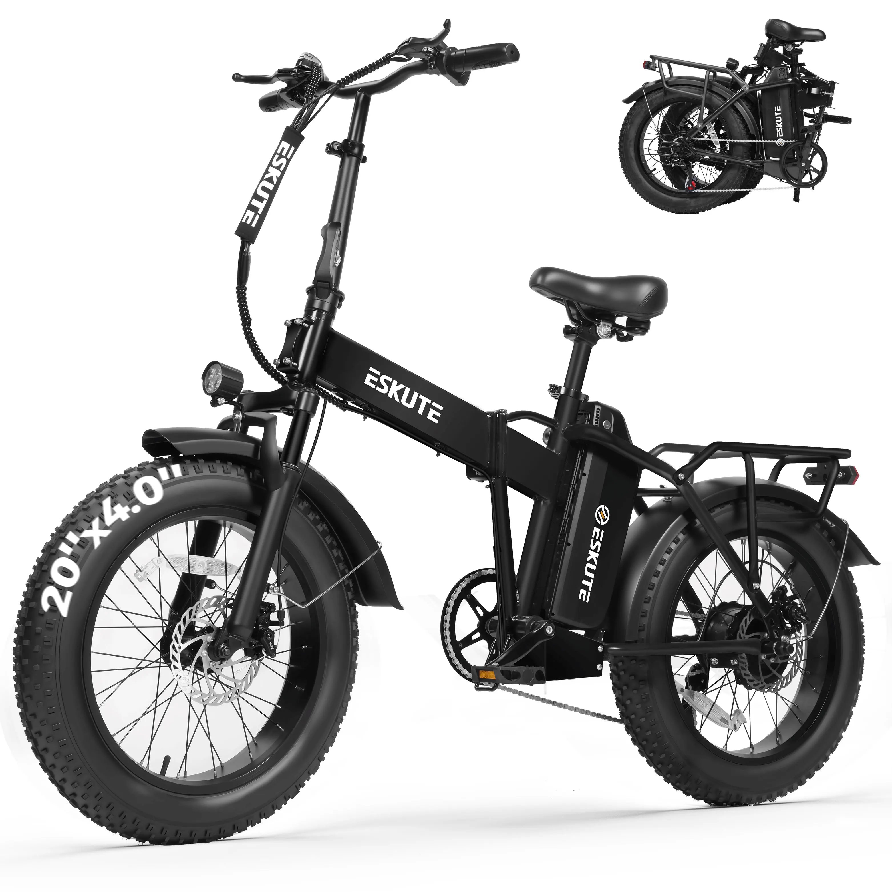 ESKUTE Electric Bike for Adults, 48V 20.8Ah Removable Battery, 20x4 Fat Tire Foldable Ebike with 1200W Peak Motor, Folding E Bike with 7‑Speed, 20+ MPH, up to 80 Miles, NFC Unlock