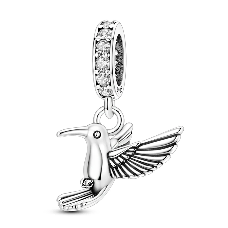 

925 Sterling Silver Pendant Charm For Woman Hummingbird Bird Fit Original Bracelet Diy Fine Jewelry