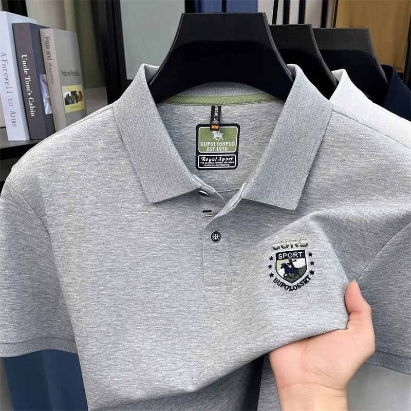 

Men's Polo Shirt Short Sleeve Embroidered Pique Knit White Light Gray Breathable Casual Business Classic Summer Men's Clothing